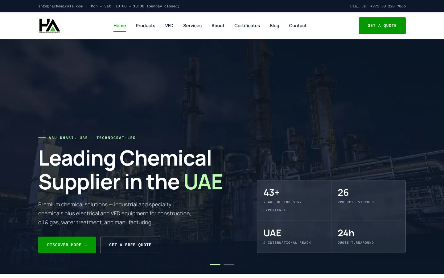 HA Chemicals website, view 1